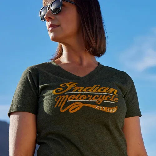 Miniatura 9 de Indian Motorcycle Camiseta de mujer con estampado bordado mixto, caqui