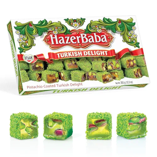 Miniatura 10 de Hazer Baba Delicias Turcas con Pistacho, Caja de bocadillos gourmet, Tradicional, Bocadillo vegano, Lokum turco, Dulces únicos, Loukumi, Delicias