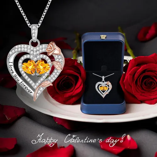 Miniatura 5 de Valentines Day Gifts - Sterling Silver Rose Heart Birthstone Necklace Anniversary Birthday Christmas Mothers Day Gifts - Women Jewelry Gifts for