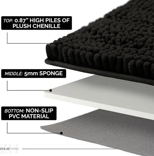 Miniatura 4 de Zulay Home Alfombra de baño suave y peluda, color negro, 17 x 24 pulgadas, ultra absorbente, antideslizante