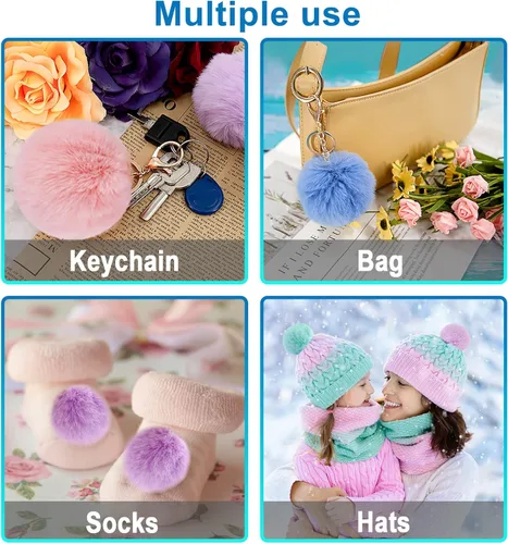 Miniatura 6 de BQTQ 30 pompones de piel sintética con lazo elástico, pompones esponjosos de piel de conejo sintética para sombreros, bufandas, guantes, bolsas