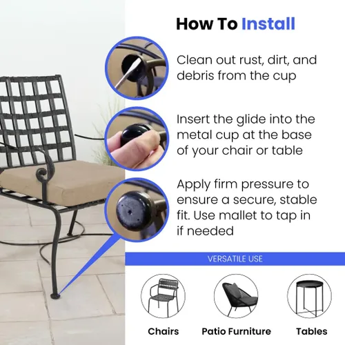 Miniatura 6 de Protectores de suelo de hierro forjado de lujo de 1-1/4 pulgadas, se adaptan a 1-1/4 pulgadas de diámetro interior, protectores de suelo para patas