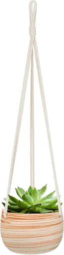 Miniatura 7 de Mkono Maceta colgante de cerámica de macramé de 5 pulgadas, bonita maceta de cactus suculenta con colgador de cuerda de algodón para decoración
