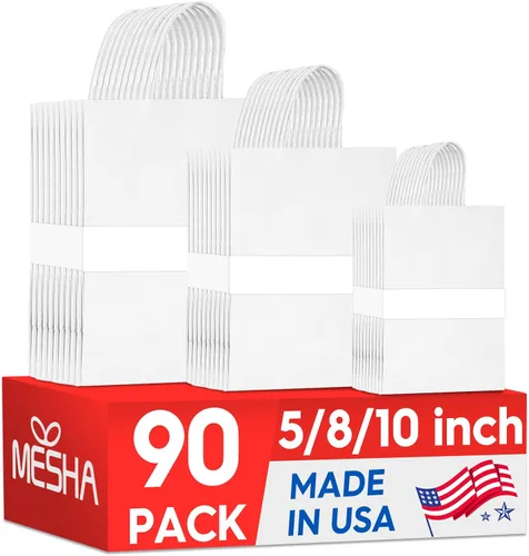 Miniatura 10 de Bolsas de papel blanco MESHA con asas 10x5x13 pulgadas, paquete de 50, grandes bolsas de regalo de papel kraft con asas a granel para pequeñas