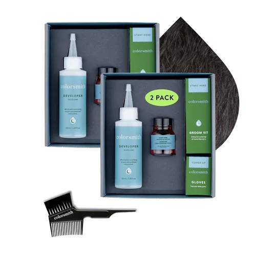 Miniatura 20 de Color de cabello y barba para mezclar grises, paquete de 2 unidades, marrón oscuro, sin amoníaco, kit completo de tinte para barba y cabello