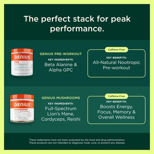Miniatura 7 de Polvo GENIUS BCAA con Focus & Energy. Polvo multiuso natural vegano para preentrenamiento BCAAs, para mejorar la claridad mental y la recuperación