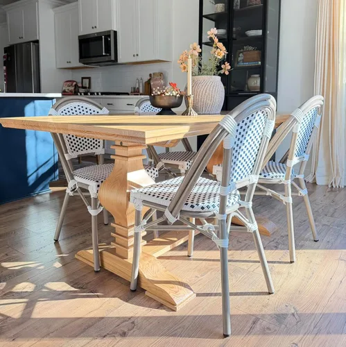 Miniatura 8 de PURPLE LEAF Juego de 1 silla de comedor al aire libre, marco de aluminio francés en acabado de bambú con ratán tejido ámbar y blanco para cocina