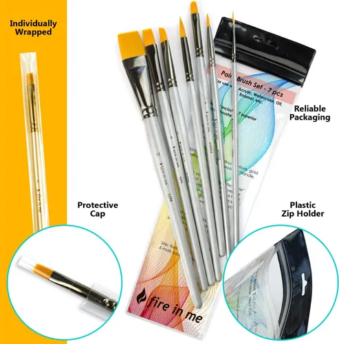 Miniatura 2 de Pinceles de pintura artística para pintura acrílica, acuarela, óleo, gouache, pinceles para pintura corporal y facial para adultos. Juego de 7