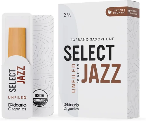 D'Addario Organic Select Jazz Unfiled - Cañas de saxofón soprano – Cañas de saxofón – Selladas individualmente – 2 medianas, paquete de 10