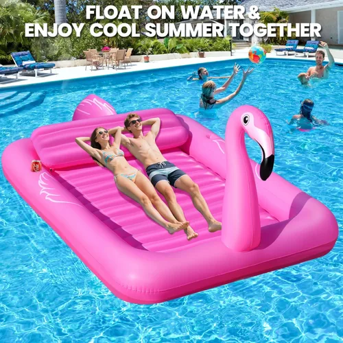 Miniatura 3 de DeeprBlu Piscinas de bronceado inflables de flamenco de lujo para 2 personas, 81 x 60 pulgadas, flotador para tumbona para tomar el sol, piscina