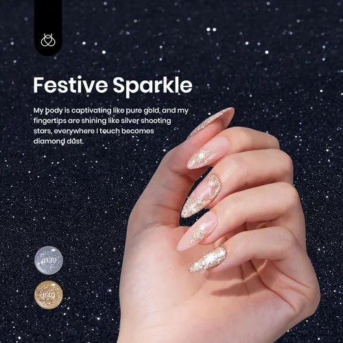 Miniatura 3 de Beetles - Juego de 2 esmaltes de gel para uñas con brillo reflectante plateado y dorado, esmalte de uñas con purpurina para quitar con lámpara UV