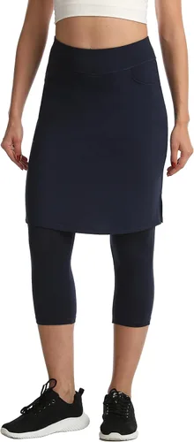 Miniatura 3 de HOKOYI Falda modesta con leggings adjuntos para mujer, entrenamiento hasta la rodilla, pantalones capri con 2 bolsillos