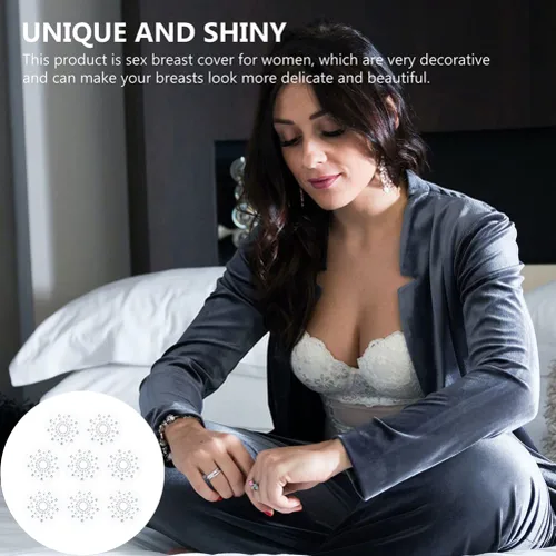 Miniatura 7 de FOMIYES Calcomanías para pezones con diamantes de imitación, 4 pares de lentejuelas con brillantina, pasteles, sujetador, pétalos de pecho, tatuaje