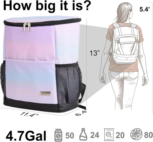 Miniatura 3 de Mochila Enfriadora Wolka 30 Latas, Mochilas Enfriadoras Aisladas a Prueba de Fugas Portátiles, Bolsa Enfriadora Impermeable de Lado Suave para Nube