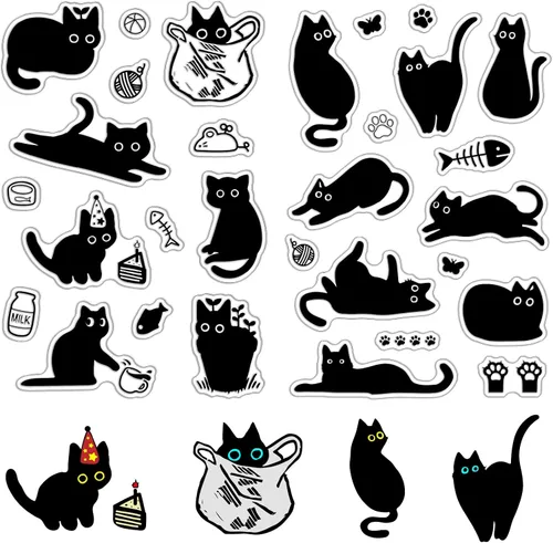 CRASPIRE Sellos de goma transparente de gato negro para Halloween, reutilizables, lindos gatitos, patas de gato, caricaturas, sellos de silicona