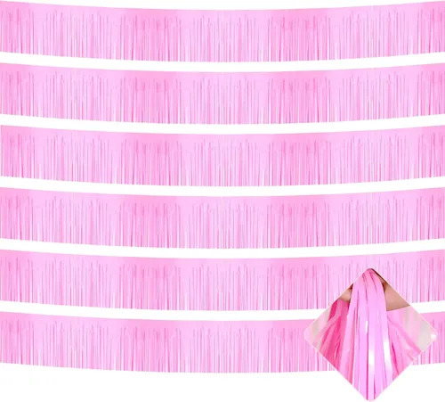 Miniatura 13 de Paquete de 6 Guirnaldas de Flecos de Papel Aluminio de 10 Pies, Serpentinas Metálicas de Oropel, Pancarta Colgante de Pared, Telón de Fondo