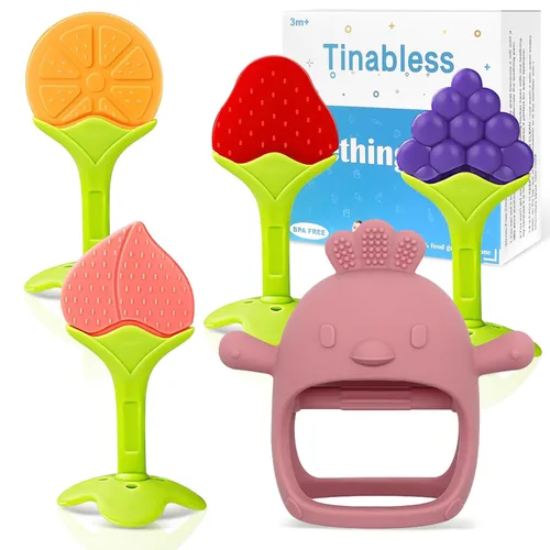 Miniatura 12 de Mordedores para la dentición (paquete de 5) - Juego de mordedores de dentición para bebés Tinabless, sin BPA, naturales orgánicos seguros