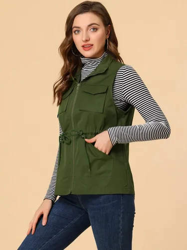 Miniatura 2 de Allegra K Chaleco de carga casual con cordón y cremallera para mujer