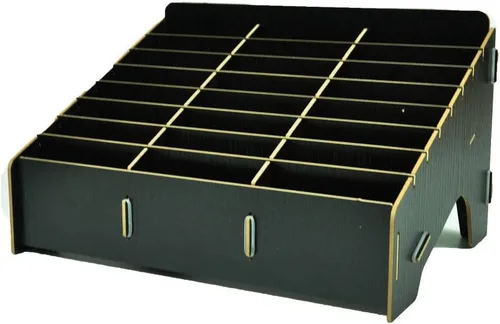 XICHENGSHIDAI Soporte para teléfono celular con 24 ranuras para aula, caja de almacenamiento de teléfono con aspecto de madera y organizador de Negro