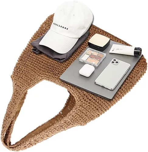 Miniatura 3 de QTKJ Bolso de hombro de paja grande y suave tejida a mano, estilo bohemio, con asa de pajilla, estilo retro, para verano, playa, de ratán