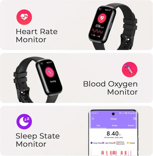 Miniatura 2 de Pulsera de fitness para mujeres y hombres, reloj inteligente con monitor de oxígeno en sangre, frecuencia cardíaca 24/7, monitor de sueño, calorías