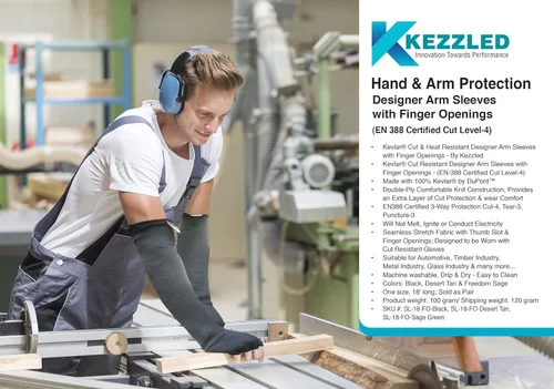 Miniatura 2 de Mangas de brazo de diseño resistentes al calor y corte de Kevlar con aberturas para los dedos, 18 pulgadas por Kezzled, Desert Tan, Grande