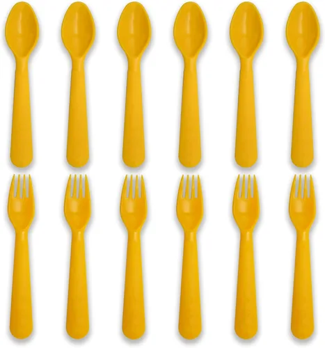 Miniatura 16 de cubiertos para niños cucharas y tenedores utensilios para niños pequeños plásticos reutilizables juego de cubiertos para bebés vajilla para la Dulce