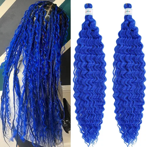 Miniatura 26 de Cabello para trenzar rizado ondulado negro 1B preestirado de onda oceánica profunda de ganchillo bohemio para trenzar de 16 pulgadas, 2 paquetes