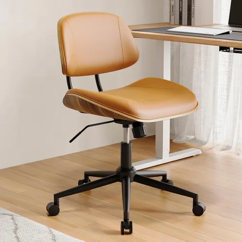 Miniatura 10 de Silla de Oficina sin Brazos con Ruedas, Silla de Escritorio de Cuero PU de Altura Ajustable - Silla de Computadora Ergonómica Giratoria de 360°