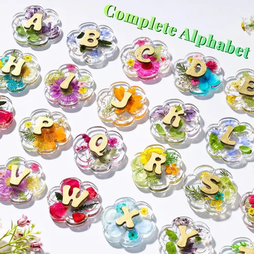 Miniatura 2 de LET'S RESIN Moldes de resina para llavero de silicona con agujero, 27 cavidades de flores, alfabeto, resina UV, kit de moldes para principiantes
