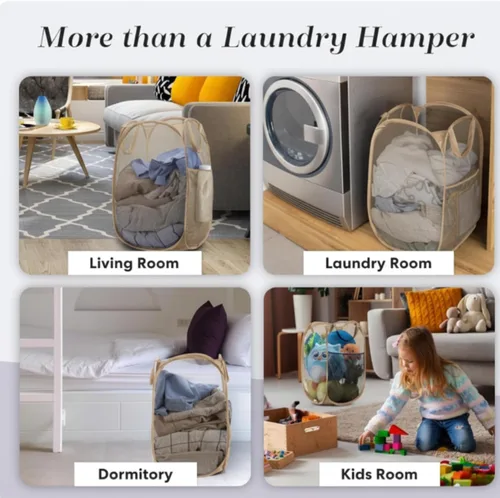 Miniatura 8 de Handy Laundry - Cesta de lavandería plegable de malla emergente con abertura ancha y bolsillo lateral - Diseño transpirable, resistente, plegable