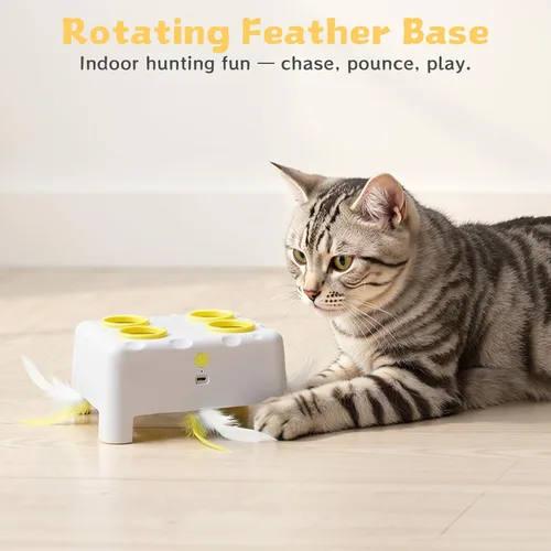 Miniatura 7 de Caja de queso interactivo para gatos de interior, juguete de plumas 3 en 1, juguete de plumas de topo, 3 modos de juguetes recargables para gatos