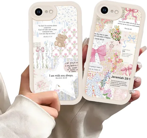 Miniatura 21 de Paquete de 2 fundas protectoras para iPhone 13 de 6.1 pulgadas con versículo bíblico de Jesús y cruz cristiana floral, para mujeres y niñas, funda