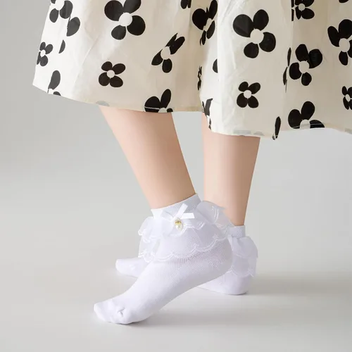 Miniatura 17 de Looching Calcetines de encaje con volantes para niñas pequeñas, de algodón, con volantes, con lazo, paquete de 5