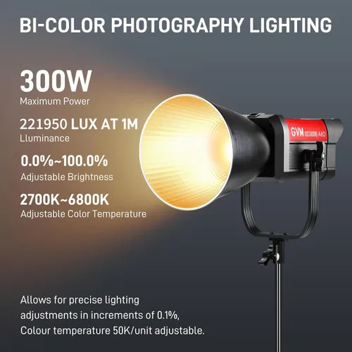 Miniatura 2 de GVM 300W Luz de Vídeo LED, 221950lux/1m, Kit de Iluminación de Fotografía ARO SD300B con Control por Aplicación, Luz de Estudio de 2700K-6800K Kit