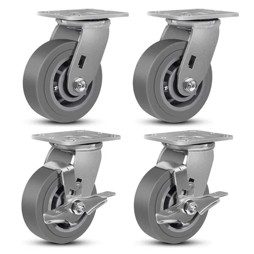 Miniatura 14 de Juego de 4 ruedas giratorias industriales de 5 pulgadas de alta resistencia con capacidad de carga de 3200 libras, ruedas de goma para muebles