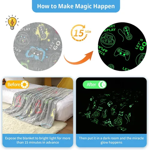 Miniatura 3 de Manta que brilla en la oscuridad, regalos de controlador de juego para niños, manta suave para niños jugadores de 3, 4, 5, 6, 7, 8, 9, 10, 11, 12