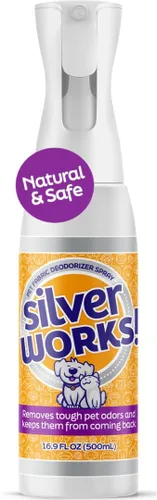 SilverWorks! Spray eliminador de olores de mascotas para el hogar, desodorante seguro, natural, de iones de plata, eliminador de olores de gatos,