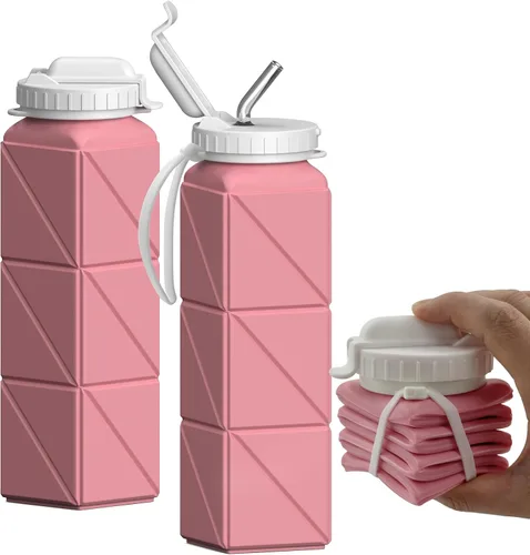 Miniatura 15 de BEAUTAIL Botellas de agua plegables de 20.6 onzas, botella de agua portátil plegable de silicona, ligera, reutilizable, a prueba de fugas