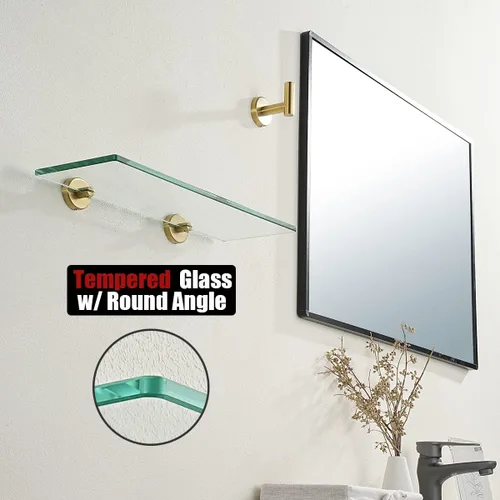 Miniatura 6 de JQK Estante de baño de vidrio dorado, almacenamiento de ducha de vidrio templado 14 por 5 pulgadas, acero inoxidable 304 dorado cepillado