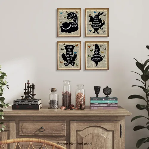 Miniatura 5 de Decoración de pared de Alicia en el País de las Maravillas - Gato de Cheshire, Sombrerero Loco, Conejo Blanco - Póster con cita inspiradora