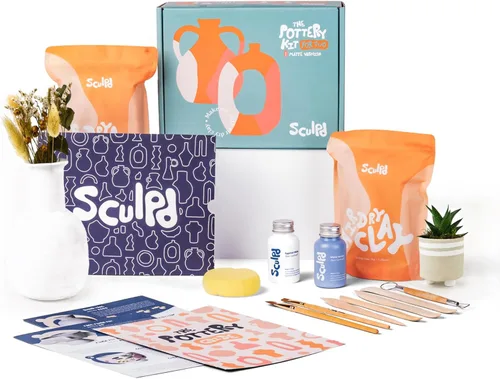 Sculpd - El kit original de cerámica - Kit completo de arcilla seca al aire para adultos incluye herramientas de escultura, barniz, pinceles de