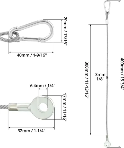 Miniatura 6 de QWORK Cables de seguridad para luces de escenario de 11.8 pulgadas, paquete de 20 cables de iluminación de DJ de acero inoxidable, cable