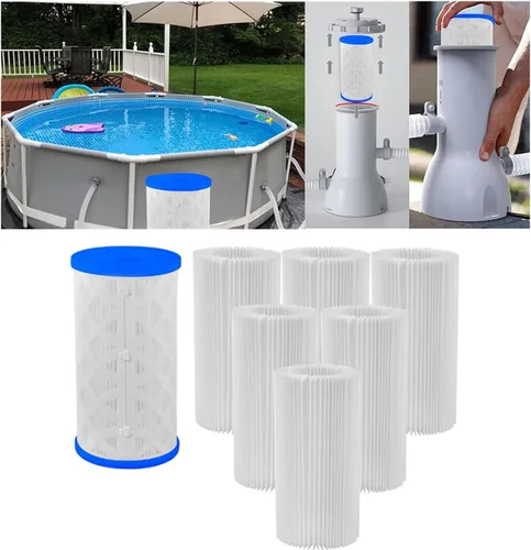 Paquete de 6 filtros universales para piscina tipo A tipo C o III de repuesto para bomba de cartucho de filtro de piscina, filtro reutilizable tipo