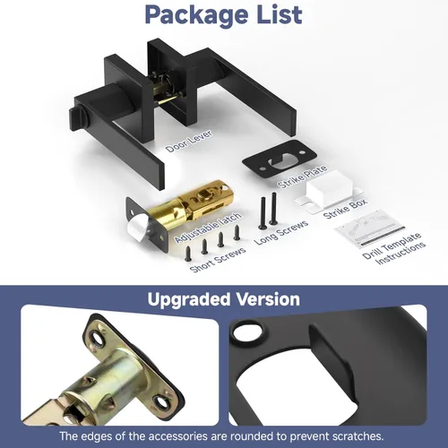 Miniatura 2 de Estmoon Cerradura de Puerta de Privacidad, Paquete de 10 Manijas de Puerta Sin Llave Negro Mate Interiores de Servicio Pesado Juego de Palancas