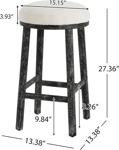 Miniatura 2 de Christopher Knight Home Aubrie - Juego de 2 taburetes de bar redondos de tela Boucle para isla de cocina, silla de comedor de madera sin espalda