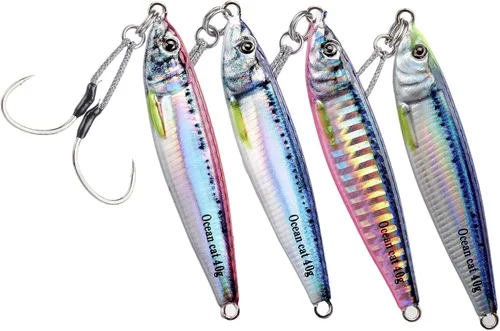 Miniatura 18 de OCEAN CAT Señuelos de pesca con jigging de paso lento, kit de plantillas brillantes para pesca en agua salada con ayuda de anzuelo lento, anzuelo