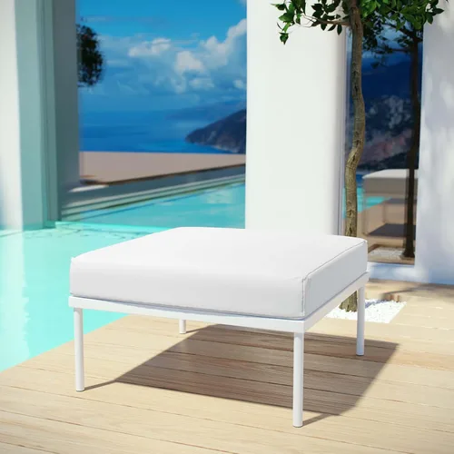 Miniatura 2 de Modway Harmony - Otomana de aluminio para patio al aire libre con cojín en blanco y blanco
