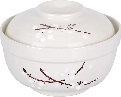 Miniatura 8 de WHJY Vajilla japonesa creativa de cerámica pintada a mano con tapa para sopa y fideos, con función de preservación del calor, cuenco y tapa azul