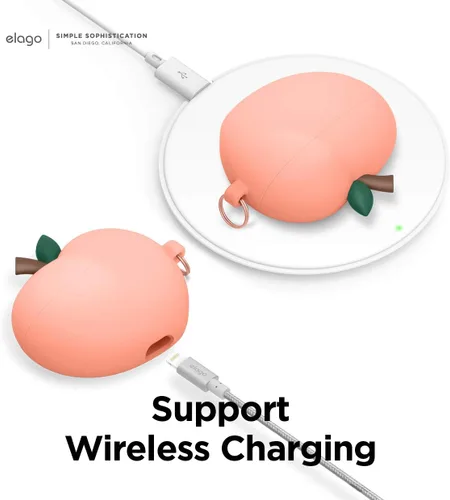 Miniatura 3 de elago Peach - Funda compatible con Apple AirPods Pro, diseño 3D con llavero, soporta carga inalámbrica (melocotón)